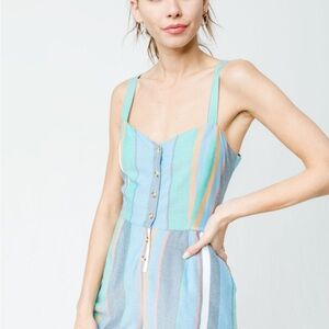 Patrons of Peace Blue and Orange Jumpsuit with Sweetheart Neckline